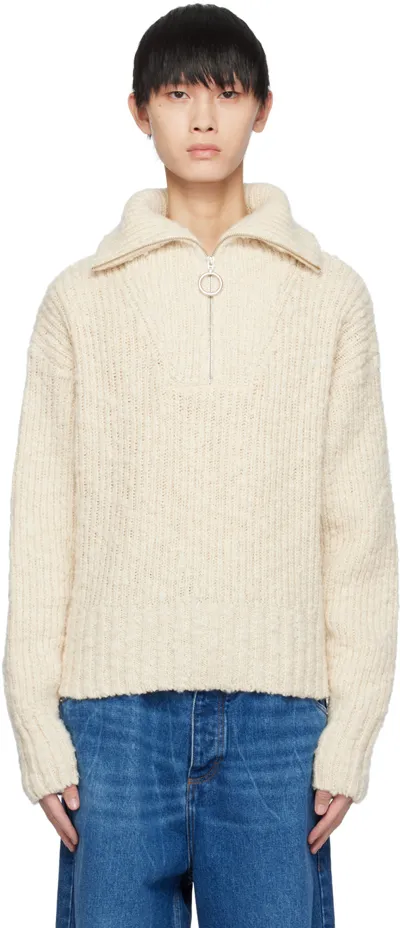 Ami Alexandre Mattiussi Half-zip Ribbed Knit Jumper In Neutrals