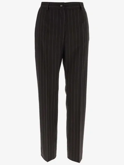 Dolce & Gabbana Stretch Virgin Wool Pinstripe Pants In Marrone