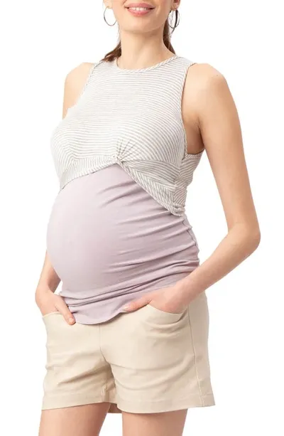 Stowaway Collection Twist Crop Maternity/nursing Top In Lavender