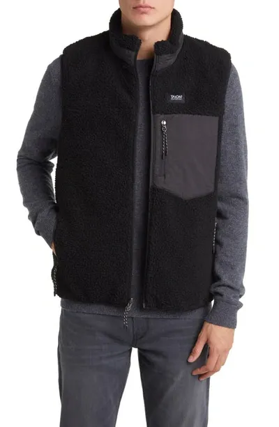 Taion Reversible High Pile Fleece & 800 Fill Power Down Quilted Vest In Black/black