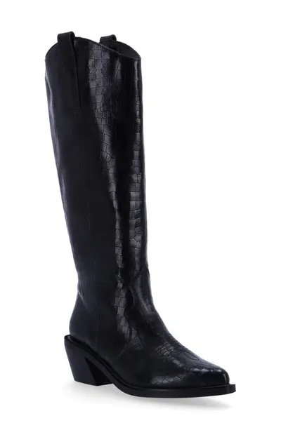 Alohas Mount Alli Croc Embossed Western Boot In Alli Black