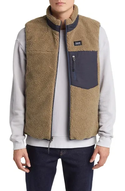 Taion Reversible High Pile Fleece & 800 Fill Power Down Quilted Vest In D.navy/beige