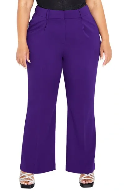 City Chic Lottie High Waist Wide Leg Pants In Royal Purple