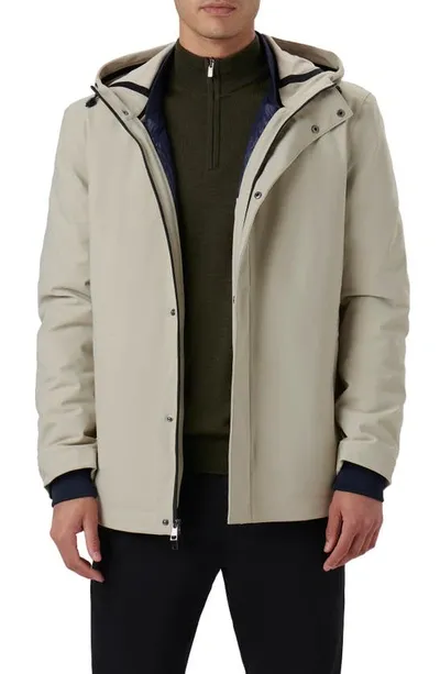 Bugatchi Full Zip Hooded Bomber Jacket In Beige