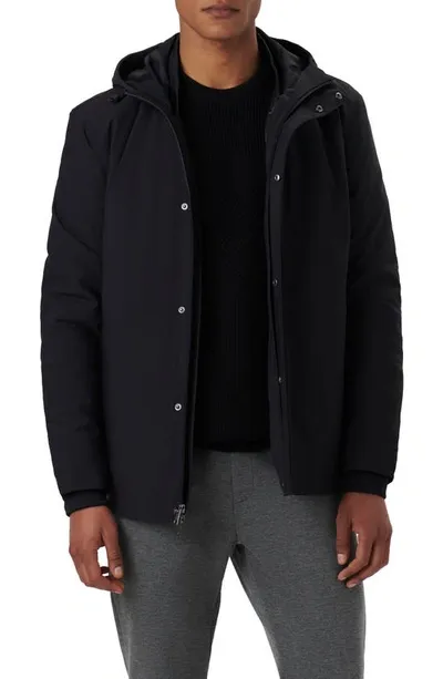 Bugatchi Full Zip Hooded Bomber Jacket In Caviar