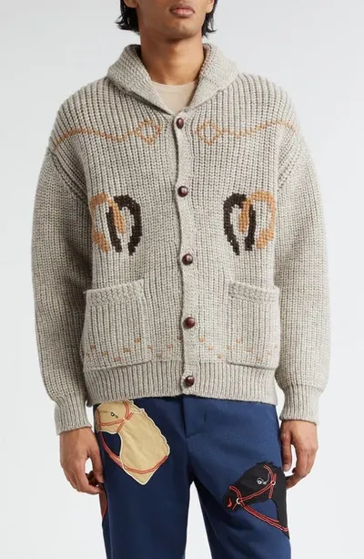 Bode Pony Shaker Stitch Wool & Alpaca Cardigan In Beige