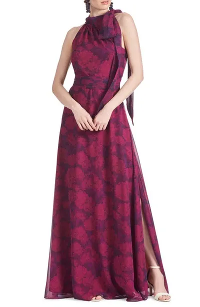 Sachin & Babi Kayla Halter Gown In Magenta Bloom