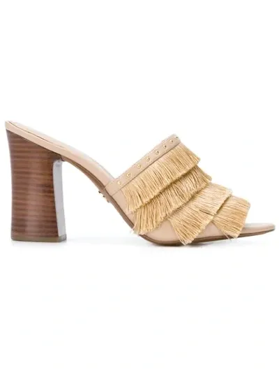 Michael Michael Kors Gallagher Fringed Mules In Neutrals