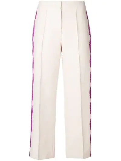 Emilio Pucci Lace Appliqué Cropped Trousers In Neutrals