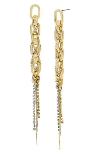 Allsaints Rhinestone Chain Braided Link Linear Drop Earrings In Two Tone In Gold/silver