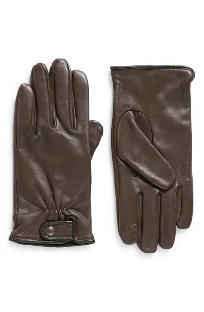 Cole Haan Snap Cuff Leather Gloves In Java