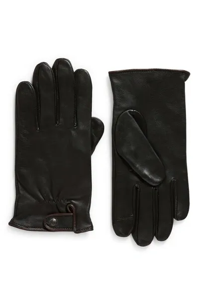 Cole Haan Snap Cuff Leather Gloves In Black