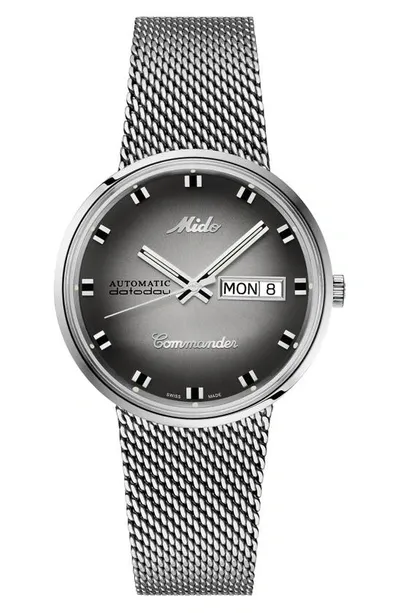 Mido Commander Shade Mesh Strap Watch In Stainless Steel