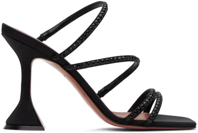 Amina Muaddi Black Naima Crystal Heeled Sandals