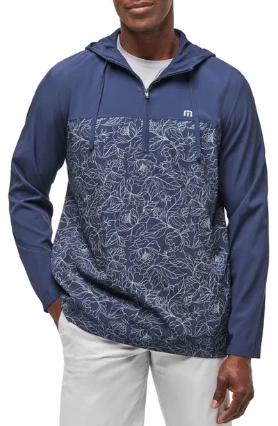 Travismathew Blooming Orchid Colorbock Quarter Zip Hoodie In Total Eclipse