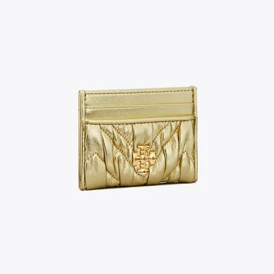 Tory Burch Women's Kira Metallic Leather Ruched Card Case In Gold