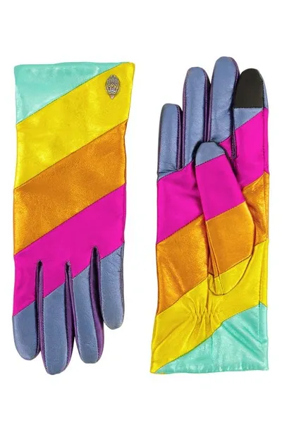 Kurt Geiger Metallic Rainbow Colorblock Leather Gloves In Multi