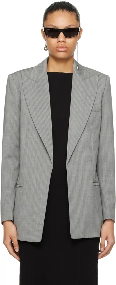 Helmut Lang Gray Peaked Lapel Blazer In Black