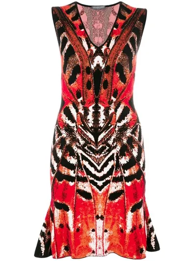 Alexander Mcqueen Butterfly Jacquard Mini Dress In Red