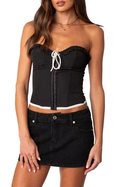 Edikted Abbey Ruffle Trim Corset Top In Black