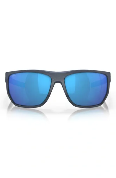 Costa Del Mar Santiago 63mm Oversize Polarized Rectangular Sunglasses In Blue Mirror