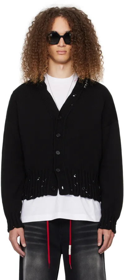 Marni Logo-embroidered Distressed Cardigan In Black