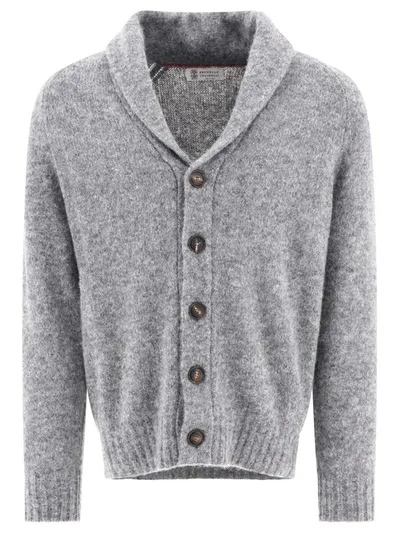 Brunello Cucinelli Alpaca And Wool Cardigan With Raglan Sleeves In Grey