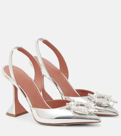 Amina Muaddi Begum 95 Mirrored-leather Slingback Pumps In Silver