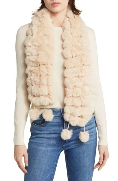 La Fiorentina Faux Fur Pompom Muffler Scarf In Beige