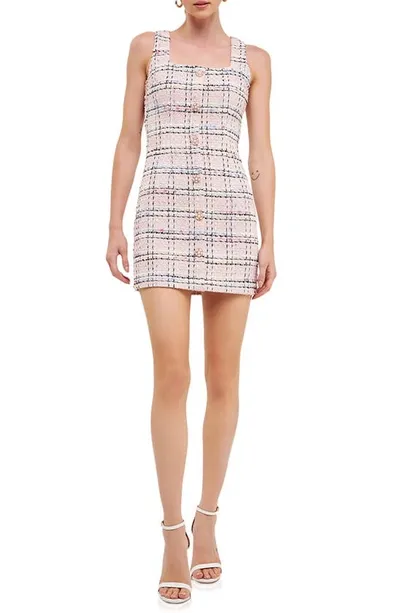 Endless Rose Square Neck Tweed Dress In Pink