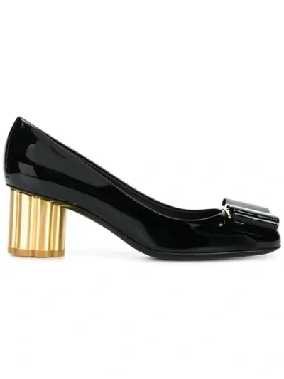 Ferragamo Capua Flower Column-heel Patent-leather Pumps In Black