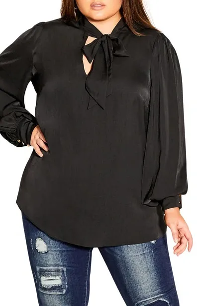 City Chic In Awe Tie Neck Blouse In Black