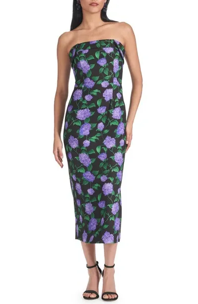 Sachin & Babi Isa Floral Strapless Midi Dress In Violet Garden