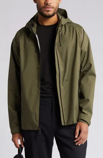 Zella Commuter Waterproof Hooded Jacket In Olive Night