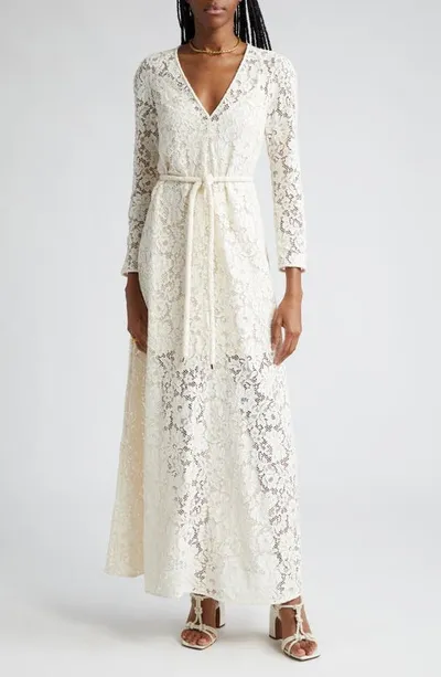 Zimmermann Matchmaker Floral Lace Belted Long Sleeve A-line Dress In White