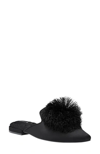 Birdies Dove Satin Mule In Black Satin Pom