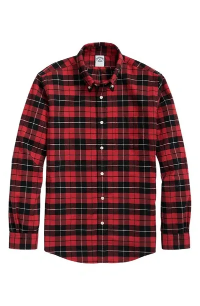 Brooks Brothers Plaid Cotton Flannel Button-down Sport Shirt In Red