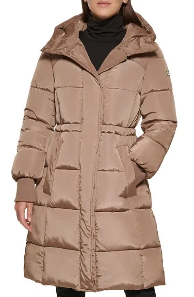 Kenneth Cole New York Memory 3/4 Length Puffer Jacket In Truffle Chc