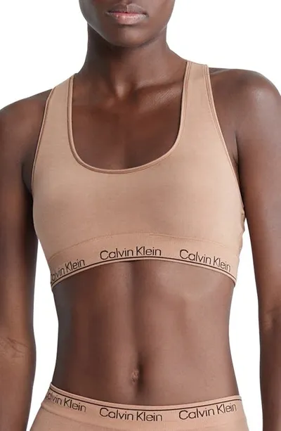 Calvin Klein Logo Racerback Bralette In Sandalwood