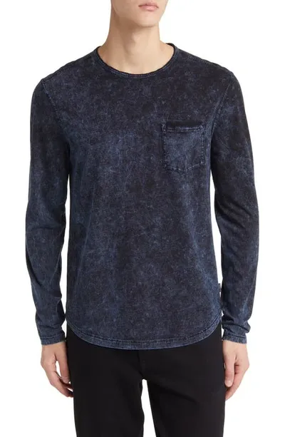 John Varvatos Sid Acid Wash Long Sleeve Pocket T-shirt In Stream Blue