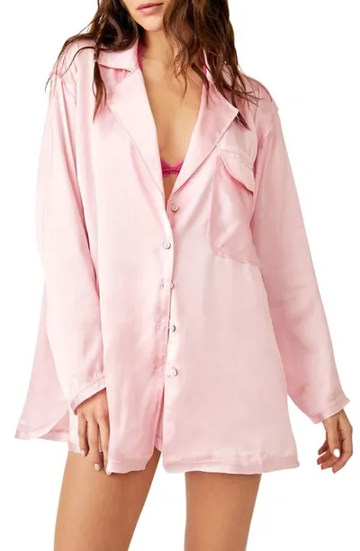 Free People Like Honey Long-sleeve Satin Pajama Shirt In Cherry Blossom