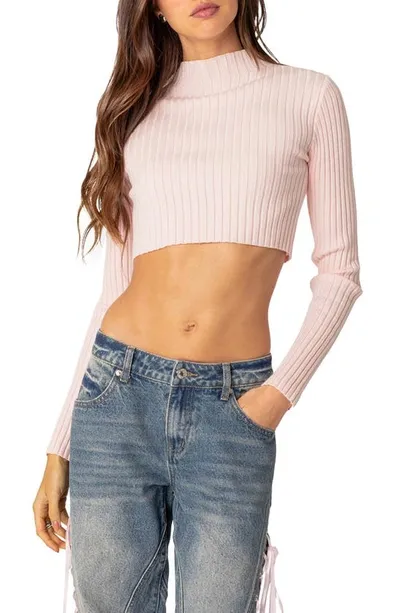 Edikted Dolly Rib Crop Sweater In Light-pink