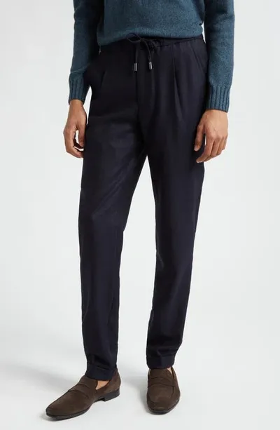 Thom Sweeney Casual Wool & Cashmere Twill Pants In Navy