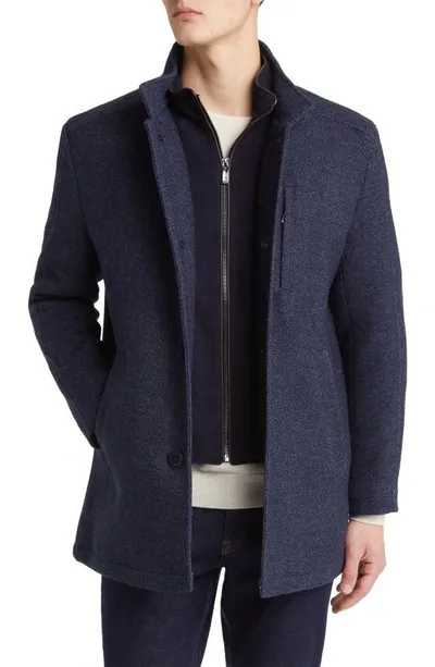 Johnston & Murphy Upton Bib Insert Wool Blend Car Coat In Navy