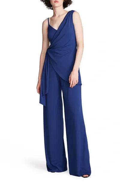 Halston Zaria Draped Stretch-jersey Wide-leg Jumpsuit In Twilight