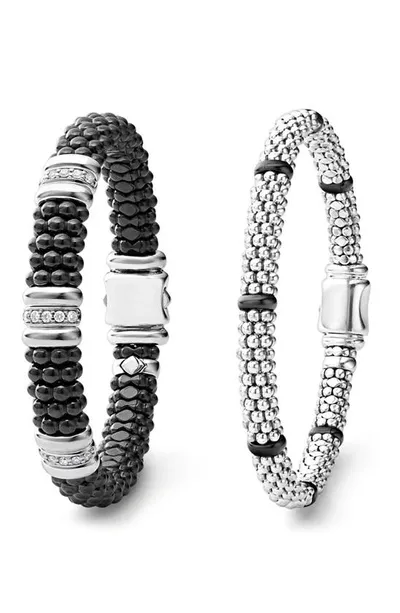 Lagos Set Of 2 Ceramic & Diamond Rope Bracelets In Silver Black