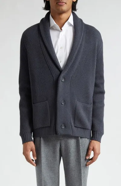 Thom Sweeney Shawl Collar Merino Wool Cardigan In Steel