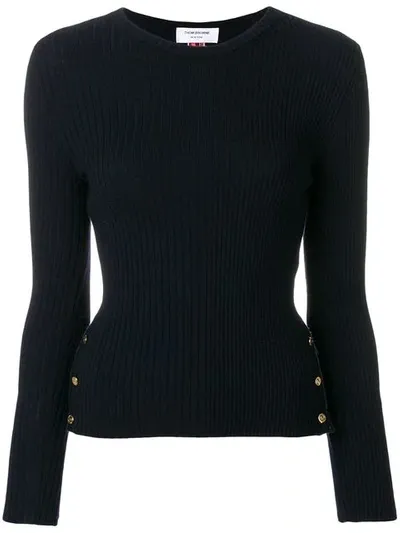 Thom Browne Striped Rib Stitch Merino Pullover In Blue