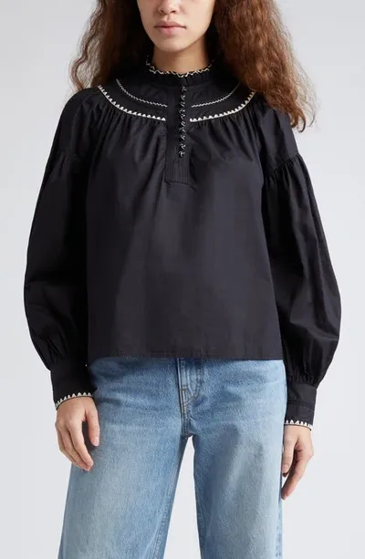 Ulla Johnson Lennie Embroidered Top In Noir