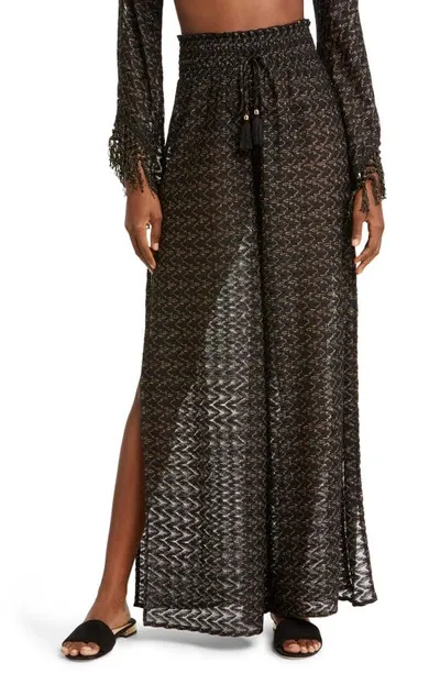 Ramy Brook Gloria Wide Leg Cover-up Pants In Black Zigzag